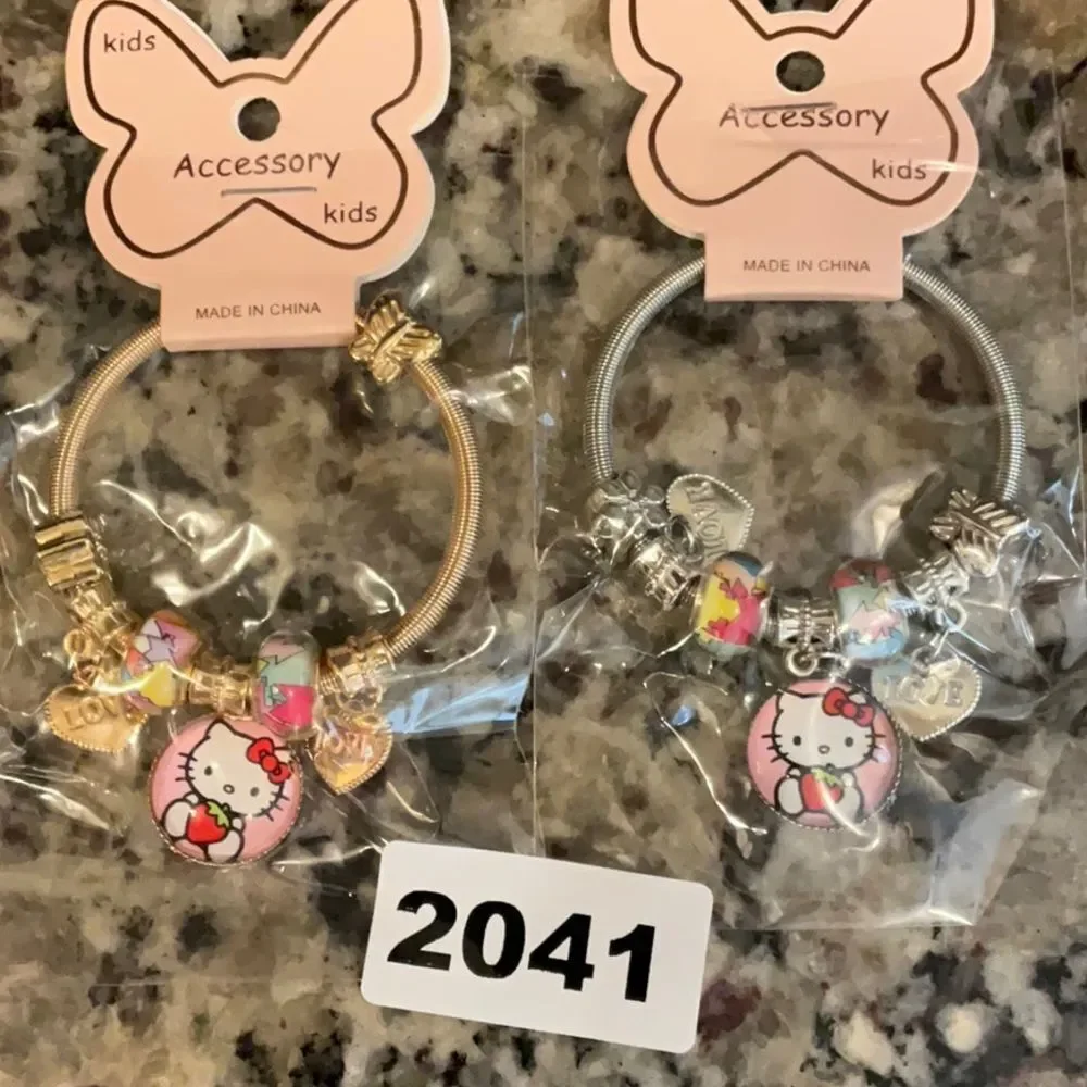 2041 Gold or Silver Tone Hello Kitty Kids Charm Bracelet